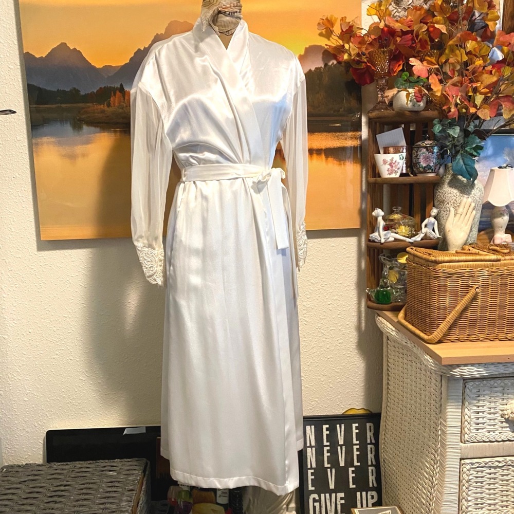 Vintage Dentelle Sheer Sleeves Robe Bridal Coquette Lace Embroidered cuff White